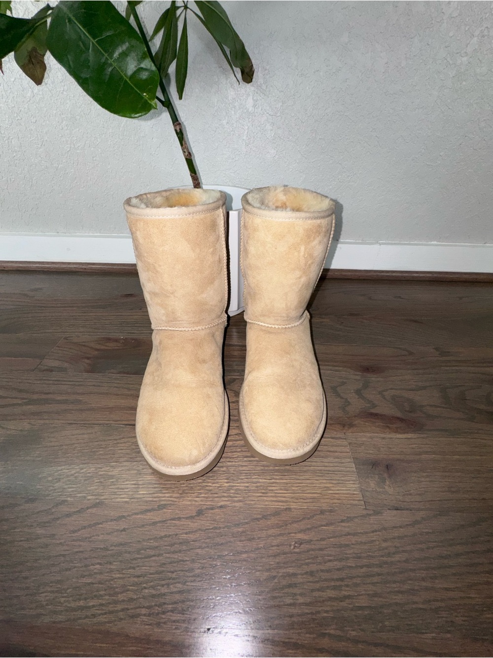 UGG Short Suede Shearling Boots in Chestnut Tan